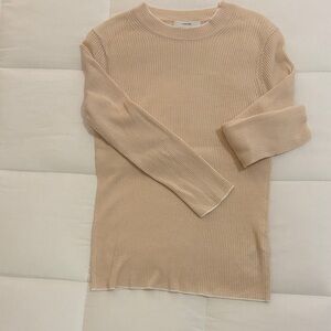 Vince Light Weight Cotton Ribbed Crew Neck Long Sleeve Sweater